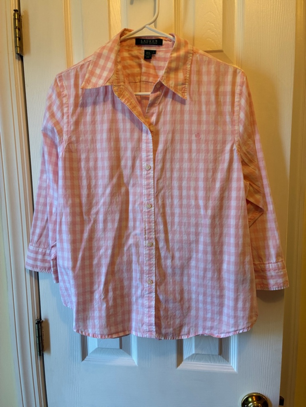 Ralph Lauren Pink and White Gingham Shirt - Lauren Collection